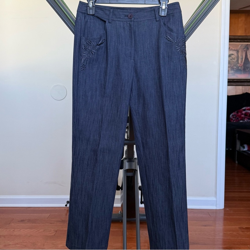 Peck & Peck Weekend Embroidered Lightweight Pants Women Sz 4